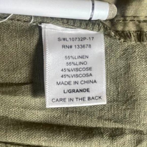 NWT Love Tree Olive Green Linen Blend Shorts Size L Elastic Waist Drawstring - Picture 6 of 10